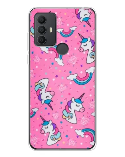Чехол для TCL 306 с картинкой «Unicorn паттерн розовый»