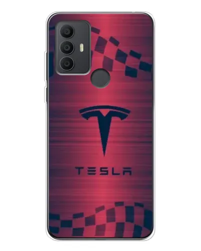 Чехол для TCL 306 с картинкой «Тесла красный карбон» Чехол для TCL 306 с картинкой «Тесла красный карбон»