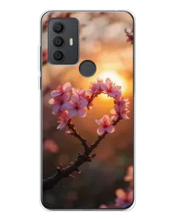 Чехол для TCL 306 с картинкой «Розовый цвет сердце на фоне заката»