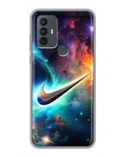 Чехол для TCL 30E с картинкой «Космический Nike Swoosh»