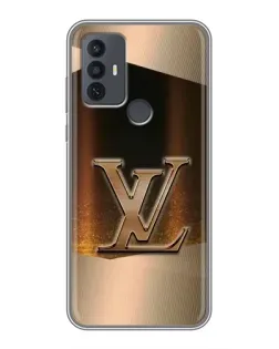 Чехол для TCL 30E с картинкой «LV — золотое сияние»
