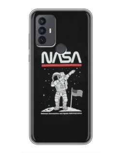 Чехол для TCL 30E с картинкой «NASA — шагаем по Луне»