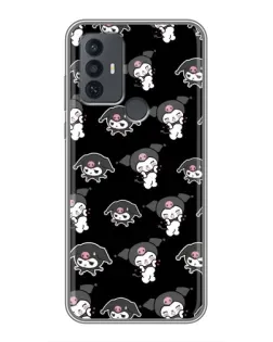Чехол для TCL 30E с картинкой «Черный паттерн Kuromi»