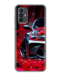 Чехол для TCL 30E с картинкой «Спортивная BMW и цветы»