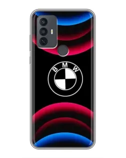 Чехол для TCL 30E с картинкой «Логотип BMW и неоновые дуги»