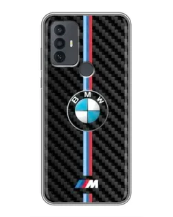 Чехол для TCL 30E с картинкой «Эмблема BMW и карбон»