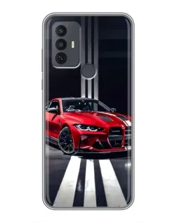 Чехол для TCL 30E с картинкой «Красная BMW на дороге»