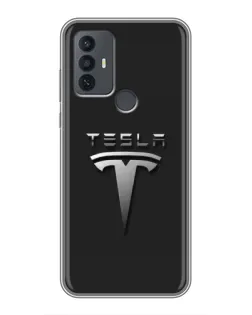 Чехол для TCL 30E с картинкой «Стальной логотип Tesla»