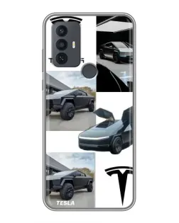 Чехол для TCL 30E с картинкой «Коллаж Cybertruck Tesla»