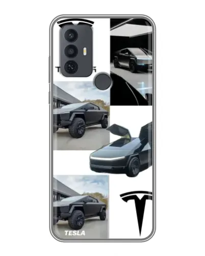 Чехол для TCL 30E с картинкой «Коллаж Cybertruck Tesla»