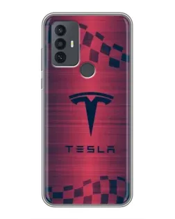 Чехол для TCL 30E с картинкой «Тесла красный карбон»