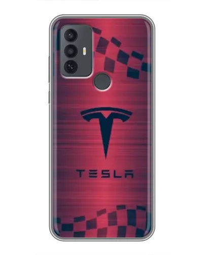 Чехол для TCL 30E с картинкой «Тесла красный карбон»