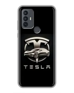 Чехол для TCL 30E с картинкой «Tesla — серебристое авто»