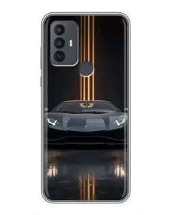 Чехол для TCL 30E с картинкой «Lamborghini золотые линии»