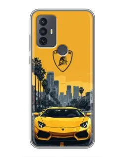 Чехол для TCL 30E с картинкой «Желтый Lamborghini город»