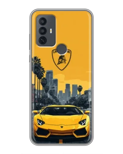 Чехол для TCL 30E с картинкой «Желтый Lamborghini город»