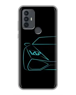 Чехол для TCL 30E с картинкой «Голубой силуэт Lamborghini»