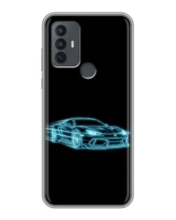 Чехол для TCL 30E с картинкой «Неоновый контур Lamborghini»