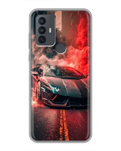 Чехол для TCL 30E с картинкой «Lamborghini красный дым»