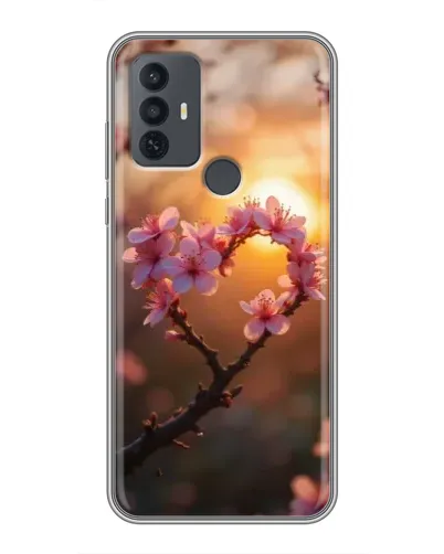 Чехол для TCL 30E с картинкой «Розовый цвет сердце на фоне заката» Чехол для TCL 30E с картинкой «Розовый цвет сердце на фоне заката»