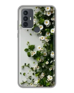 Чехол для TCL 30E с картинкой «Ветка мелких белых цветов»