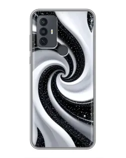 Чехол для TCL 30E с картинкой «Черно-белая спираль»