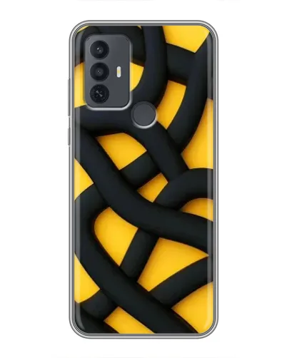 Чехол для TCL 30E с картинкой «Черное желтое переплетение»