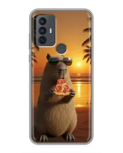 Чехол для TCL 30E с картинкой «Капибара с пиццей»