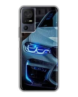 Чехол для TCL 40 SE с картинкой «Взгляд BMW с синими фарами»