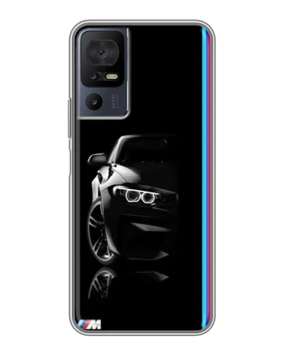Чехол для TCL 40 SE с картинкой «Силуэт BMW в темноте»