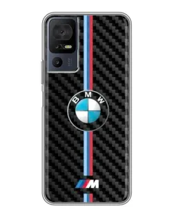 Чехол для TCL 40 SE с картинкой «Эмблема BMW и карбон»