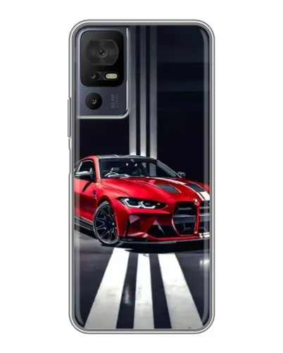Чехол для TCL 40 SE с картинкой «Красная BMW на дороге»