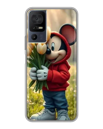 Чехол для TCL 40 SE с картинкой «Микки с тюльпанами»