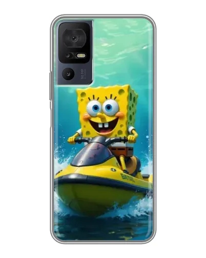 Чехол для TCL 40 SE с картинкой «Спанч Боб на гидроцикле»