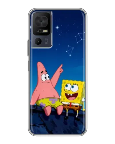 Чехол для TCL 40 SE с картинкой «Губка Боб и Патрик ночью»