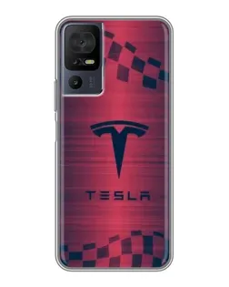 Чехол для TCL 40 SE с картинкой «Тесла красный карбон»