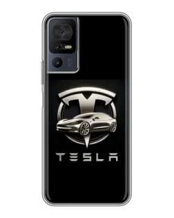 Чехол для TCL 40 SE с картинкой «Tesla — серебристое авто»