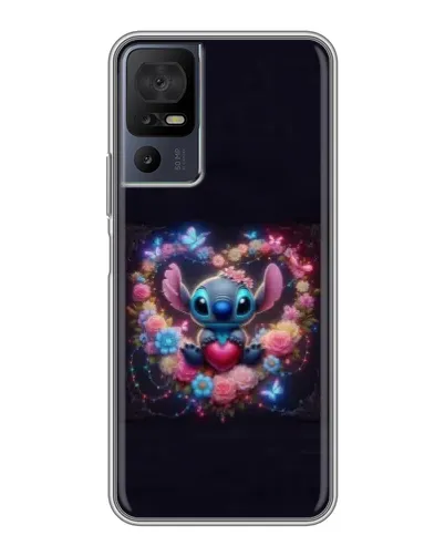 Чехол для TCL 40 SE с картинкой «Stitch в цветах»