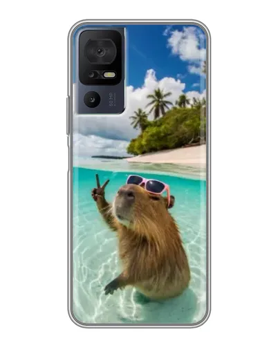 Чехол для TCL 40 SE с картинкой «Капибара на море»