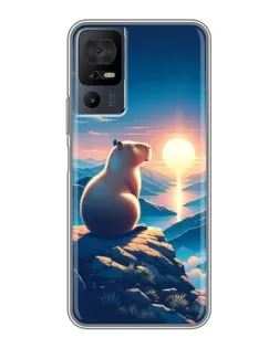 Чехол для TCL 40 SE с картинкой «Закат солнца с капибарой»