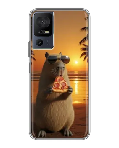 Чехол для TCL 40 SE с картинкой «Капибара с пиццей»