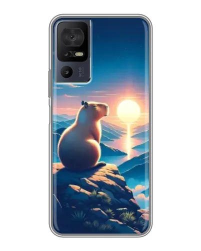Чехол для TCL 50 5G с картинкой «Закат солнца с капибарой»