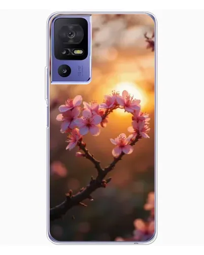 Чохол для TCL 605 з картинкою «Рожевий цвіт  сердечко на тлі заходу»