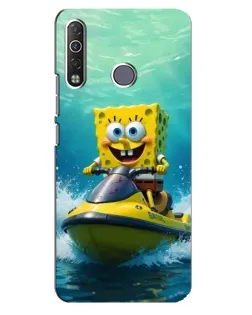 Чехол для TECNO Camon 12 Air CC6 с картинкой «Спанч Боб на гидроцикле»