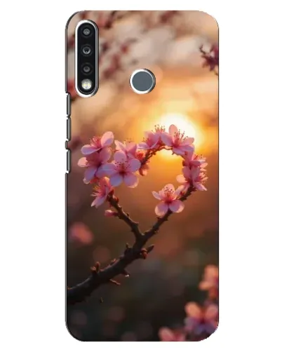 Чехол для TECNO Camon 12 CC7 с картинкой «Розовый цвет сердце на фоне заката»