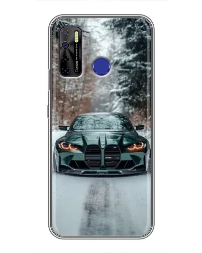 Чехол для TECNO Camon 15 Air с картинкой «BMW в зимнем лесу»