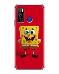 Чехол для TECNO Camon 15 Air с картинкой «Спанч Боб на красном»