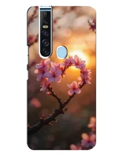 Чохол для TECNO Camon 15 Pro з картинкою «Рожевий цвіт  сердечко на тлі заходу»