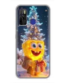 Чехол для TECNO Camon 15 с картинкой «Рождественский Спанч Боб»