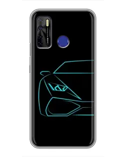 Чохол для TECNO Camon 15 з картинкою «Блакитний силует Lamborghini»